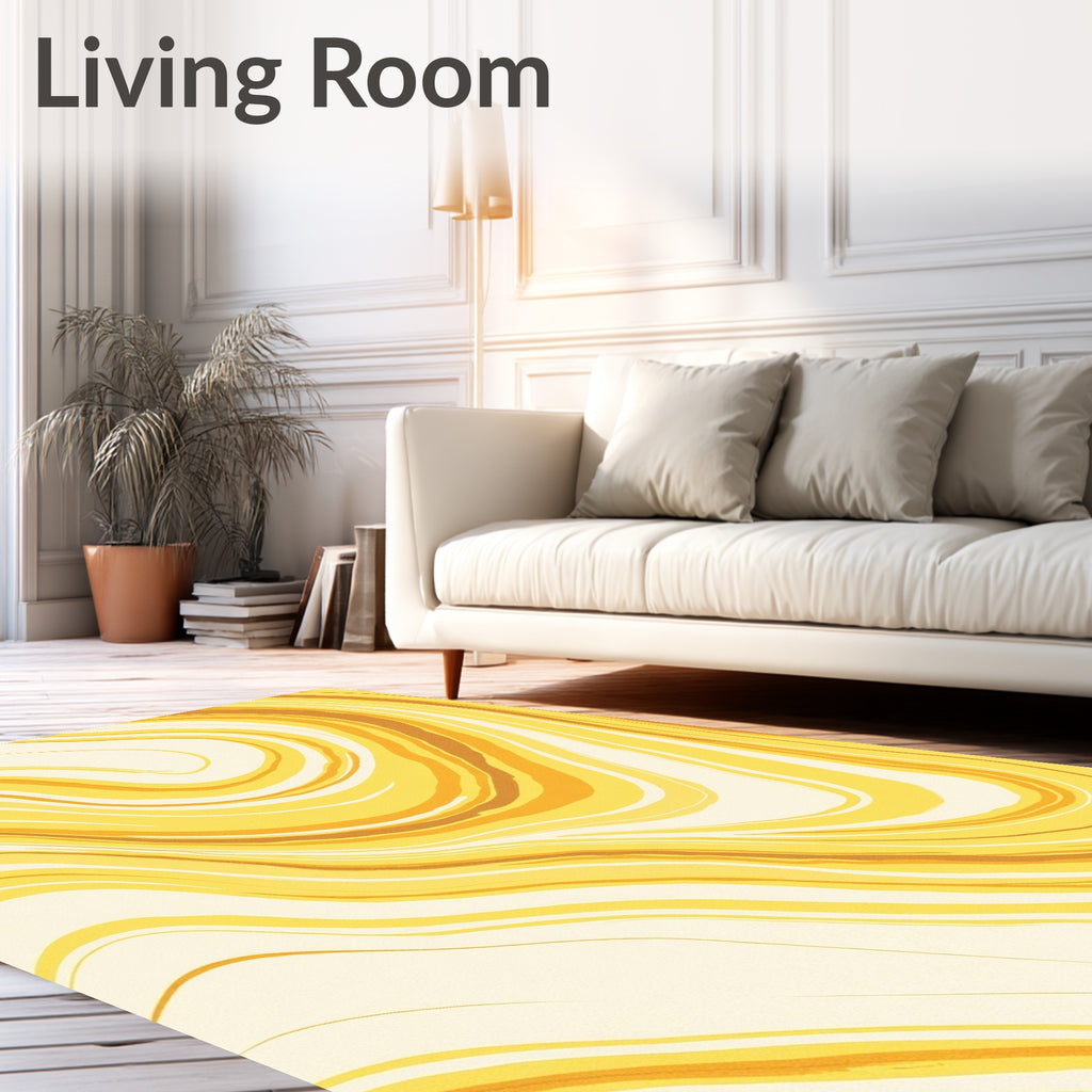 Golden Marbled Swirl Abstract Rug