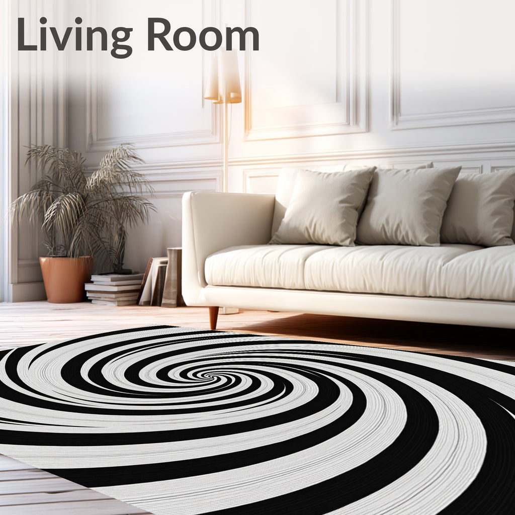 Black White Swirling Spiral Optical Illusion Rug