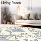 Pale Cream Blue Floral Serpentine Vines Rug