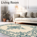 Elegant Teal Floral Scroll Frame Rug