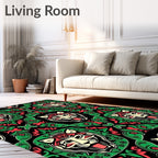 Bold Red Tiger Face Green Frame Rug