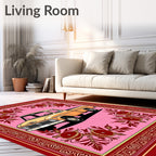 Retro Orange Truck Pomegranate Border Rug