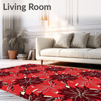 Bold Red Floral Branch Arrangement Rug