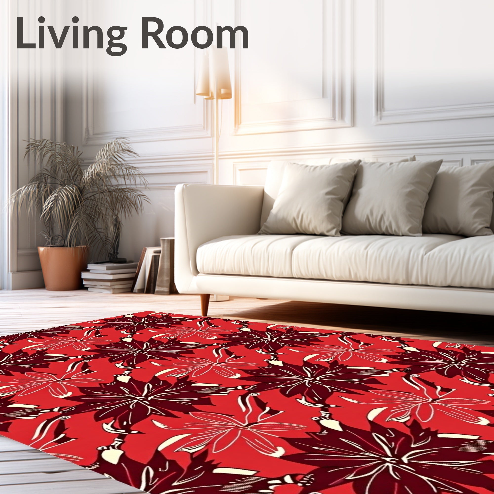 Bold Red Floral Branch Arrangement Rug