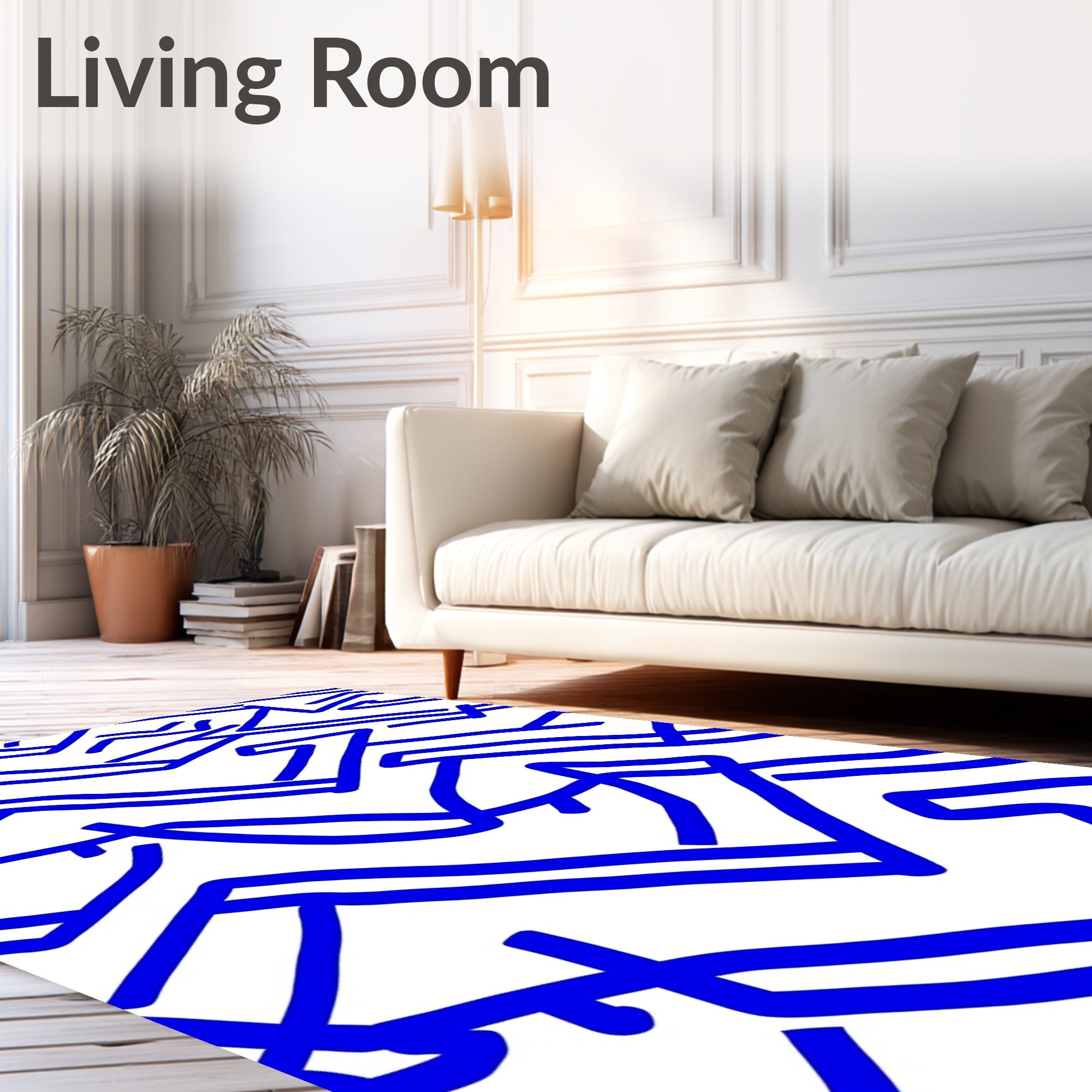 Bold Blue Abstract Geometric Lines Rug