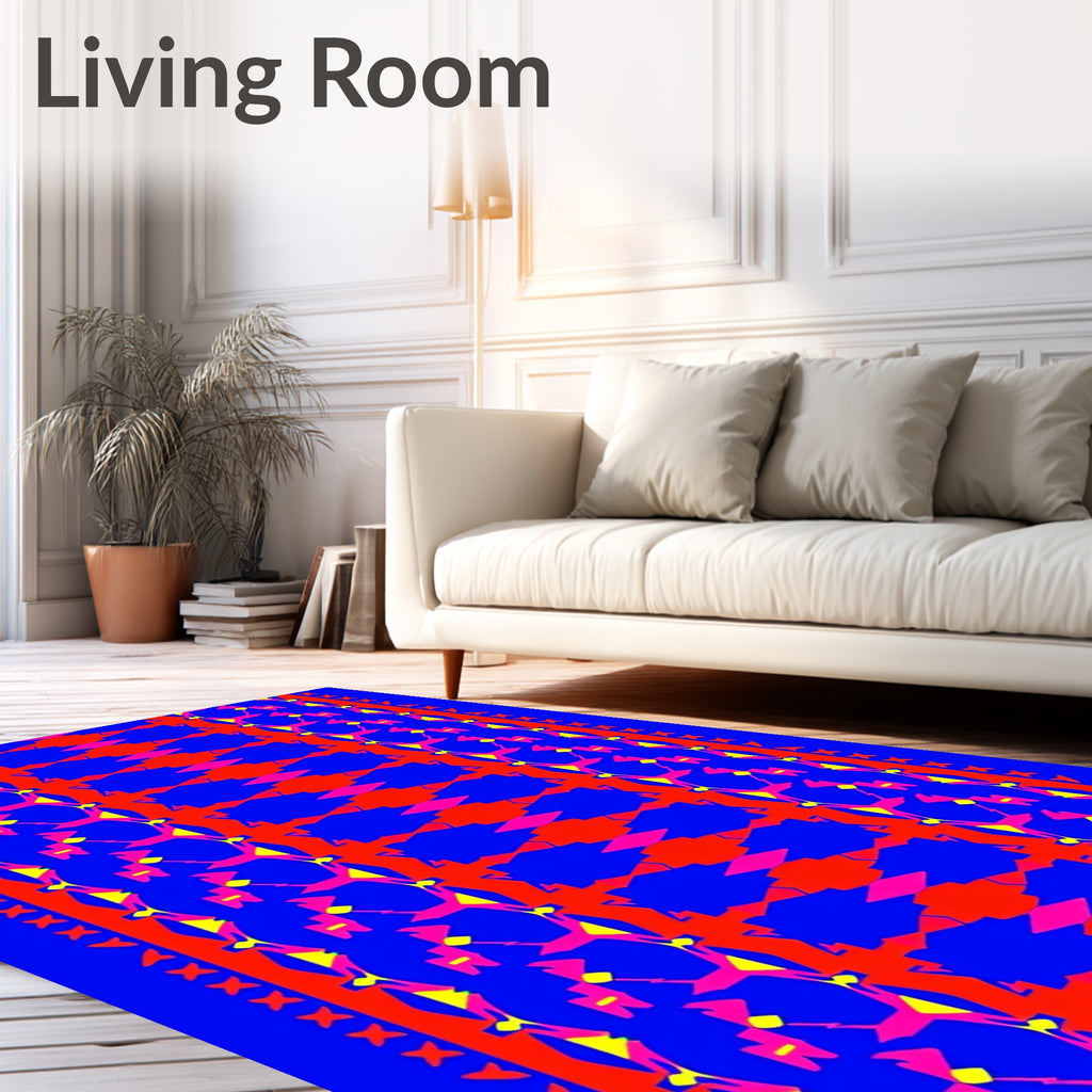 Bold Blue Red Geometric Stairway Rug