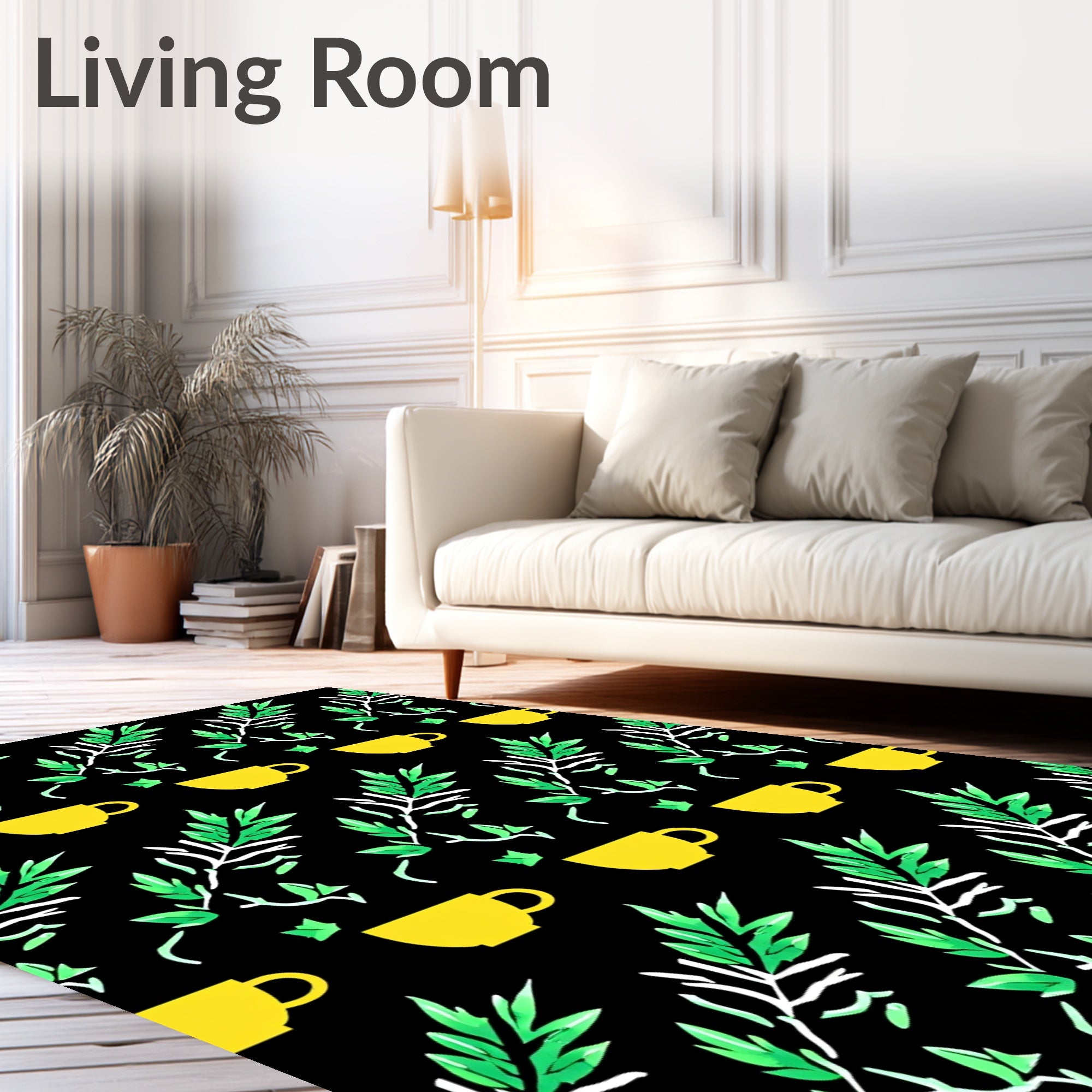 Yellow Cups with Green Leaf Sprigs Rug