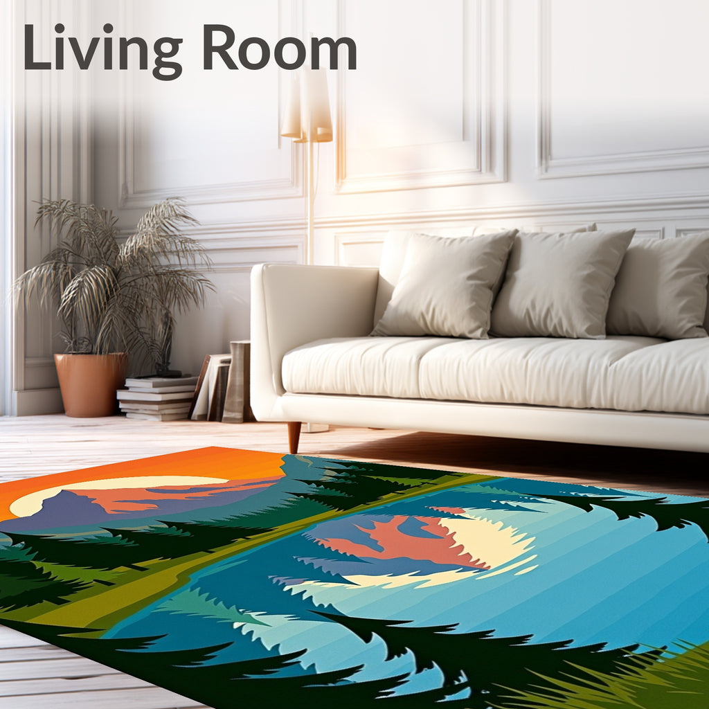 Serene Mountain Lake Sunset Reflection Rug