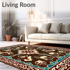 Brown Cream Crimson Deer Medallion Border Rug