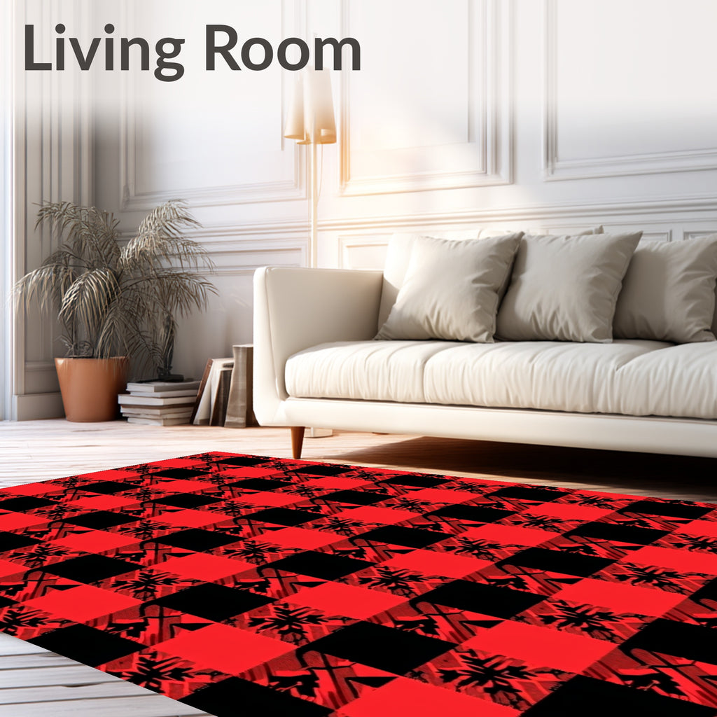 Rustic Red Black Buffalo Check Leaf Rug