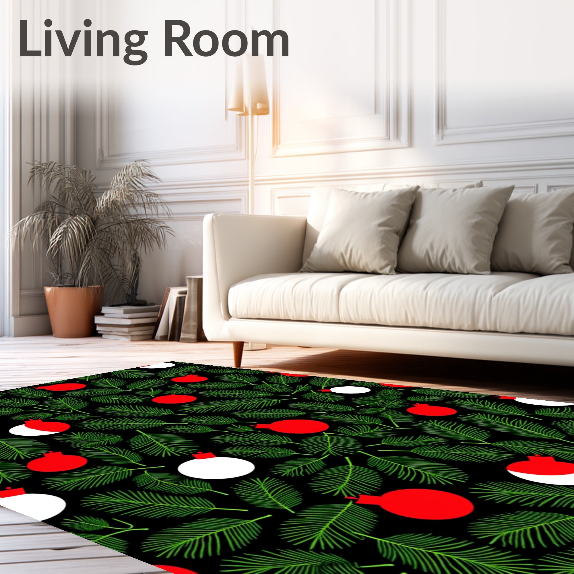 Festive Green Pine Bauble Arrangement Rug