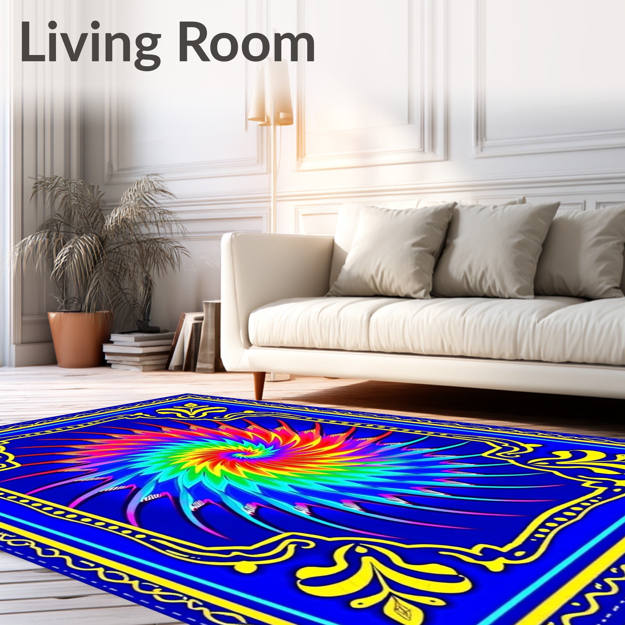 Vibrant Rainbow Spiral Swirl Rug