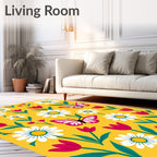 Yellow Daisy and Butterfly Garden Scene Rug
