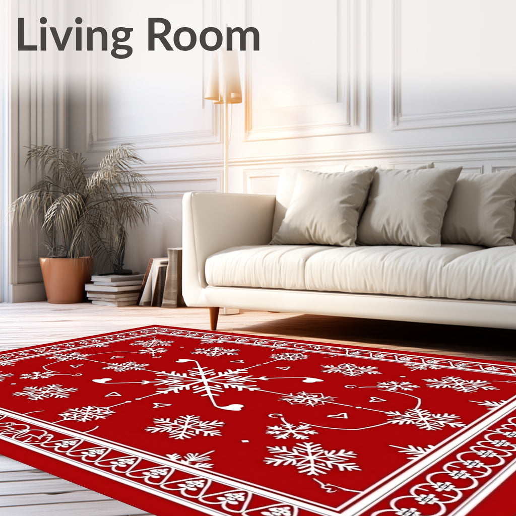 Crimson Snowflake Winter Border Rug