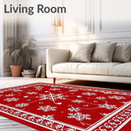 Crimson Snowflake Winter Border Rug