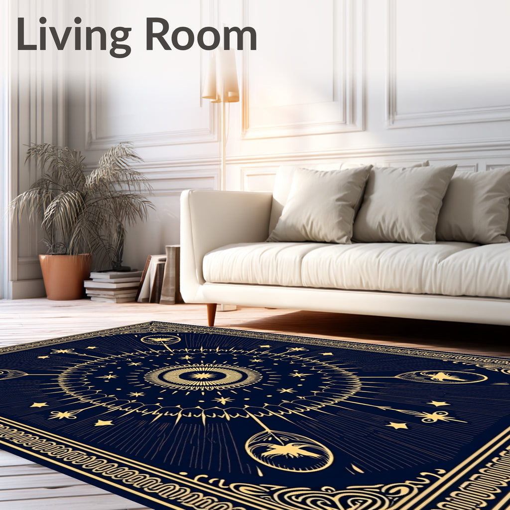 Dark Blue Celestial Starburst Medallion Rug