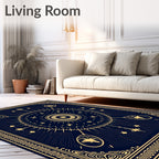 Dark Blue Celestial Starburst Medallion Rug