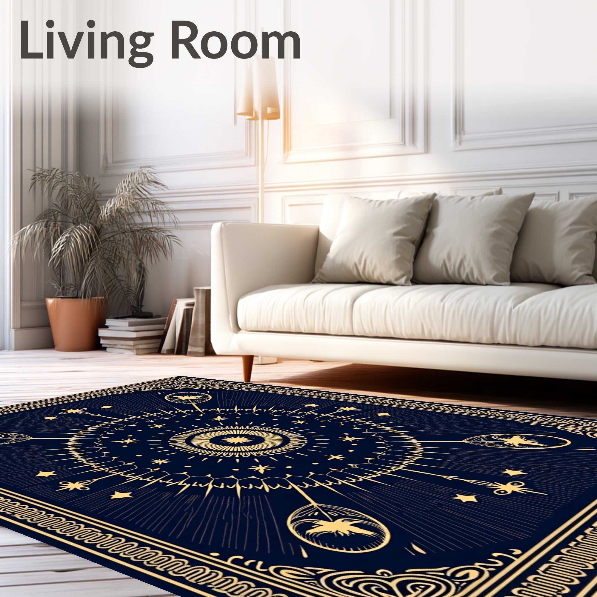 Dark Blue Celestial Starburst Medallion Rug