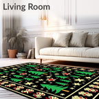 Green Evergreen Forest Starry Night Rug