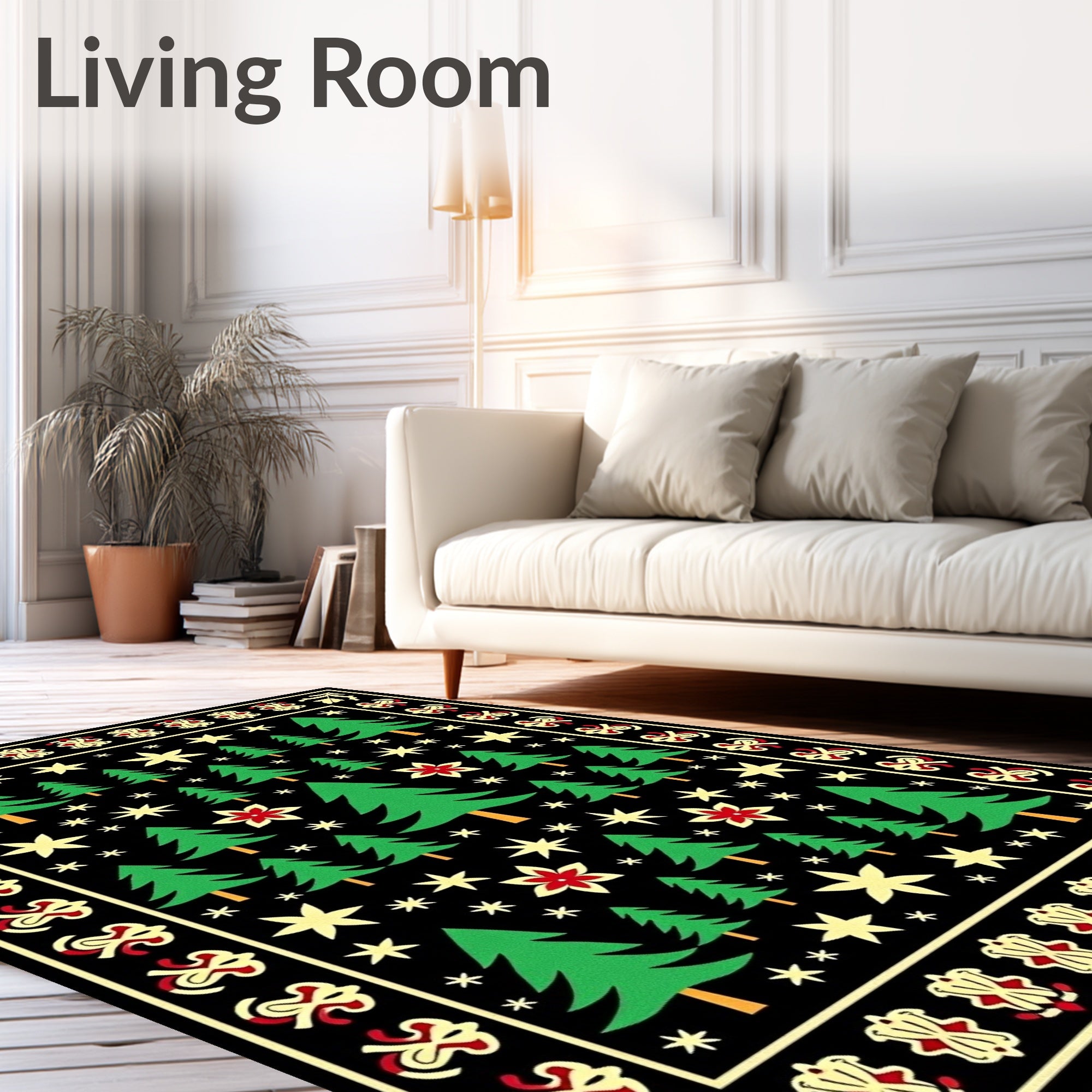 Green Evergreen Forest Starry Night Rug