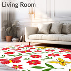 Red Yellow Butterfly Floral Whimsy Rug