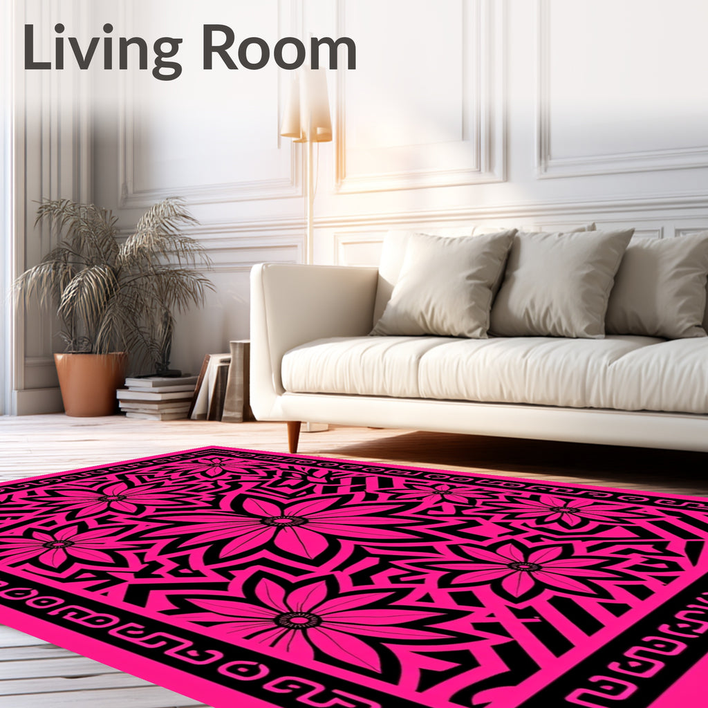 Vibrant Pink Floral Abstract Geometric Rug