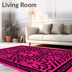 Vibrant Pink Floral Abstract Geometric Rug