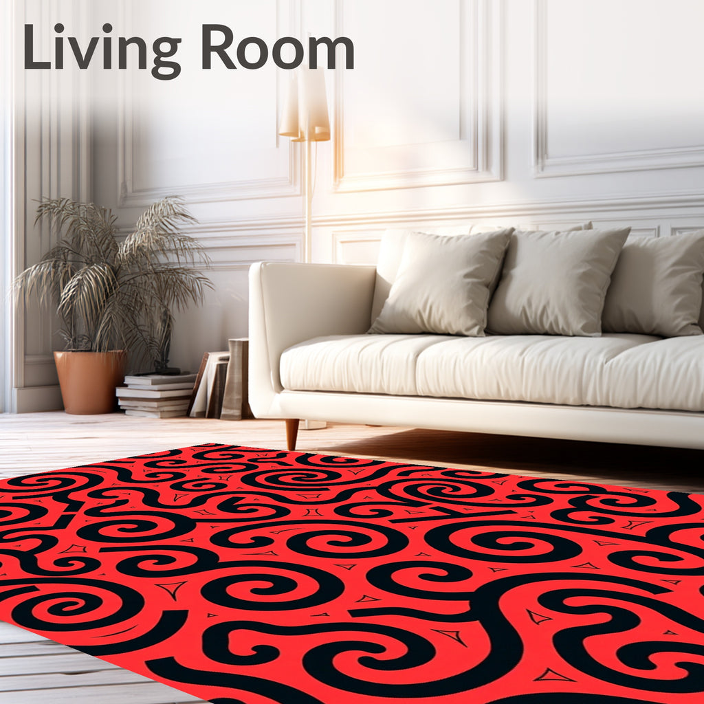 Bold Red Swirling Ribbon Rug