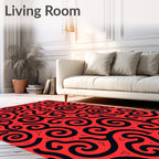 Bold Red Swirling Ribbon Rug