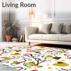 Golden Trophies Red Green Streamers Stars Rug