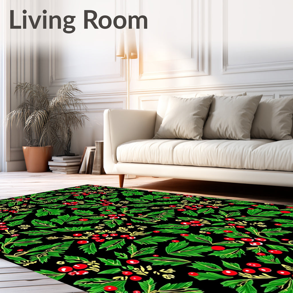 Vintage Red Berry Green Leaf Foliage Rug