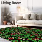 Vintage Red Berry Green Leaf Foliage Rug