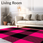 Vibrant Pink Black Buffalo Check Rug