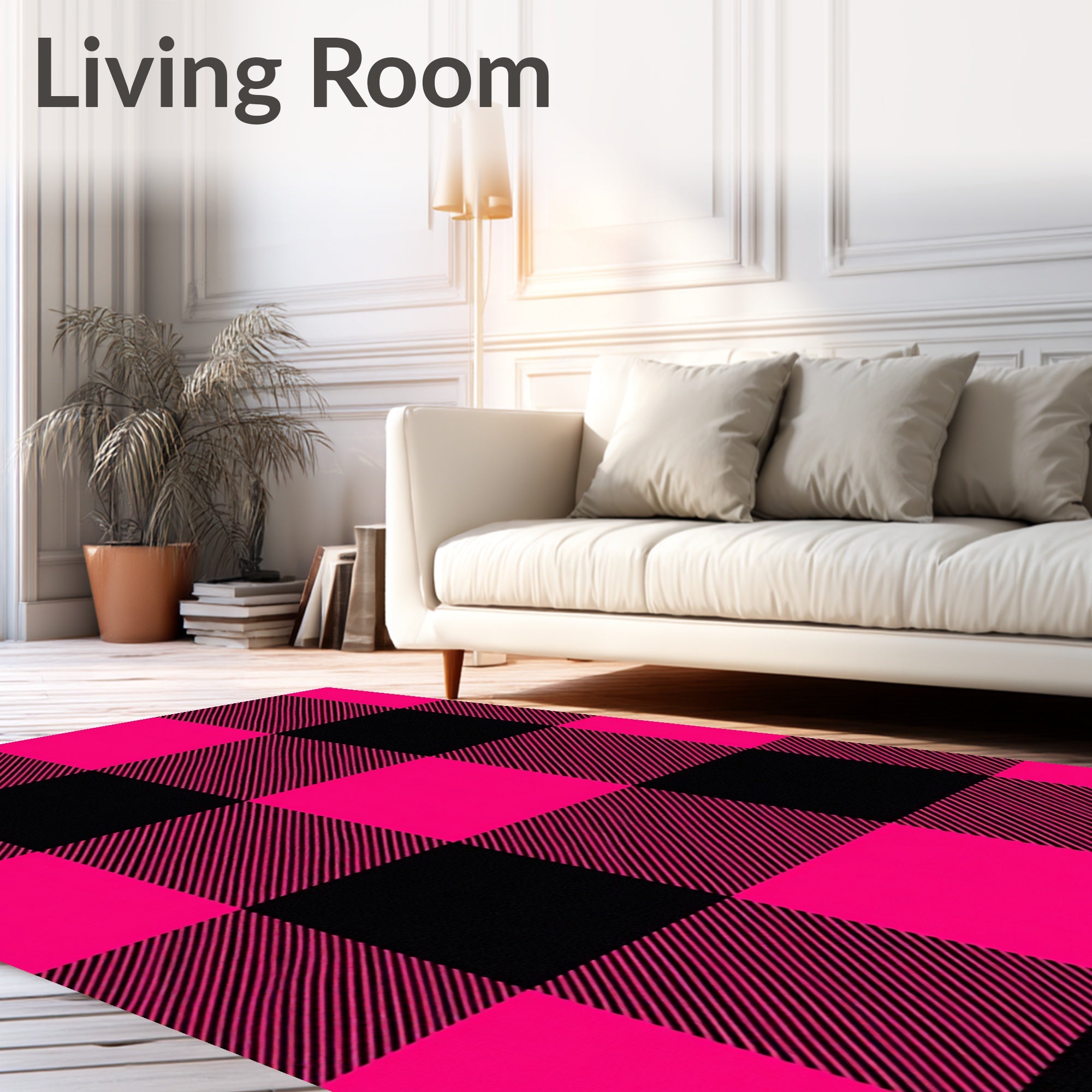 Vibrant Pink Black Buffalo Check Rug