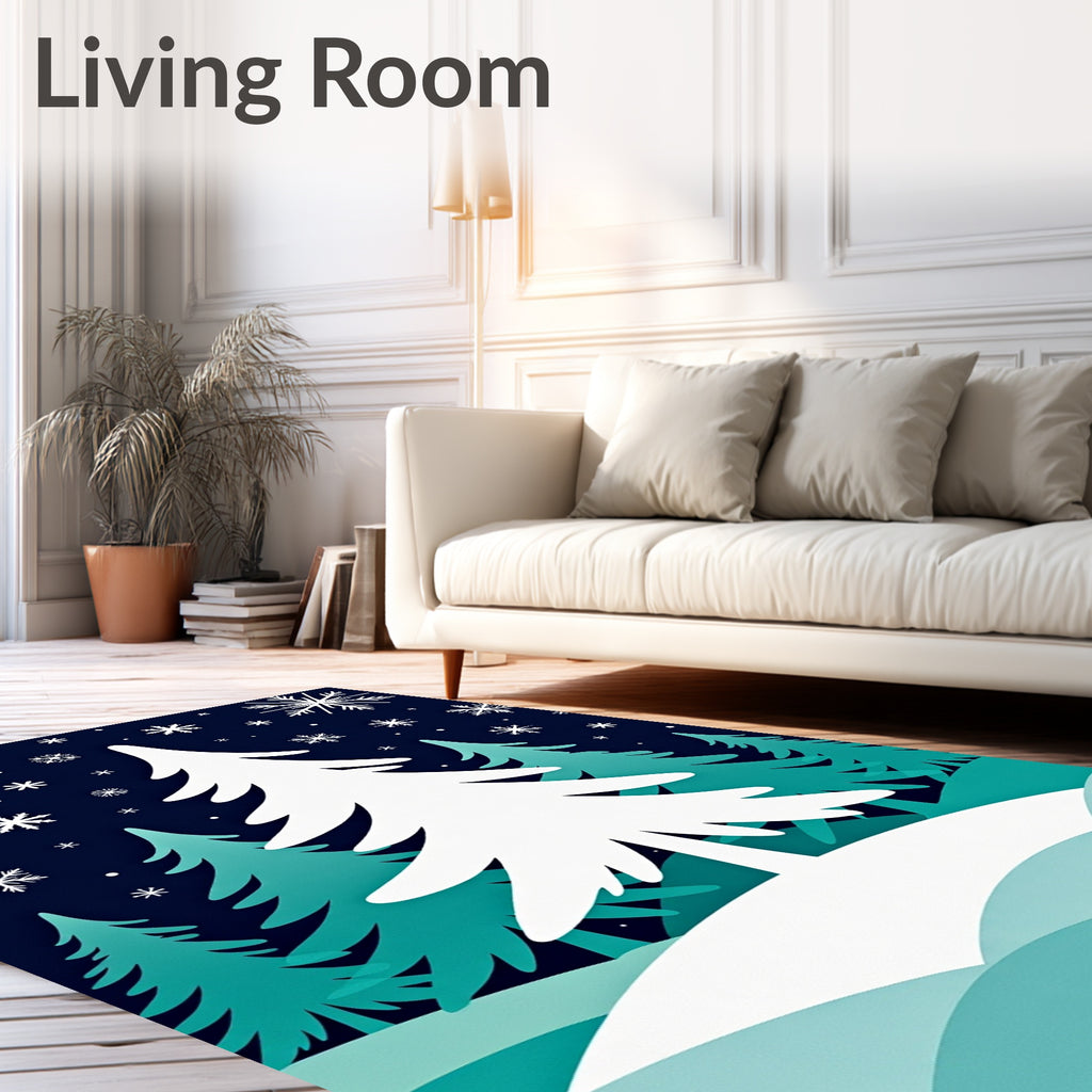 Winter Wonderland Snowy Tree Forest Rug