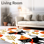 Whimsical Black Cats Orange Pumpkins Foliage Rug