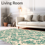 Teal Swirl Vine Cream Background Rug