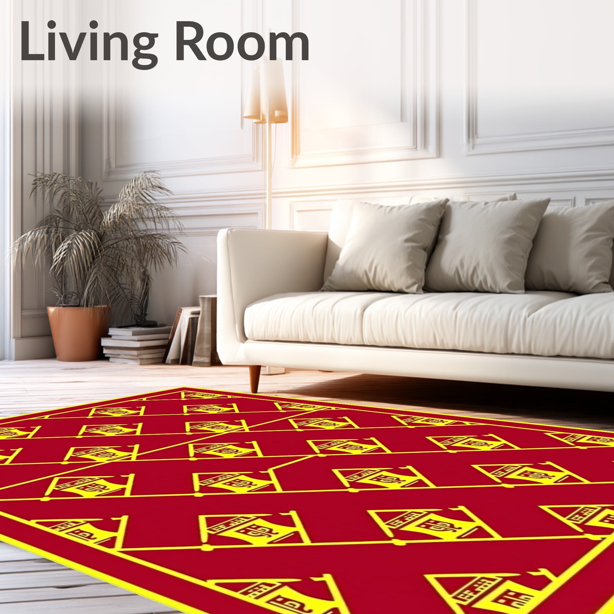 Crimson and Gold Lantern Motif Rug