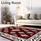 Rich Crimson Floral Border Medallions Rug