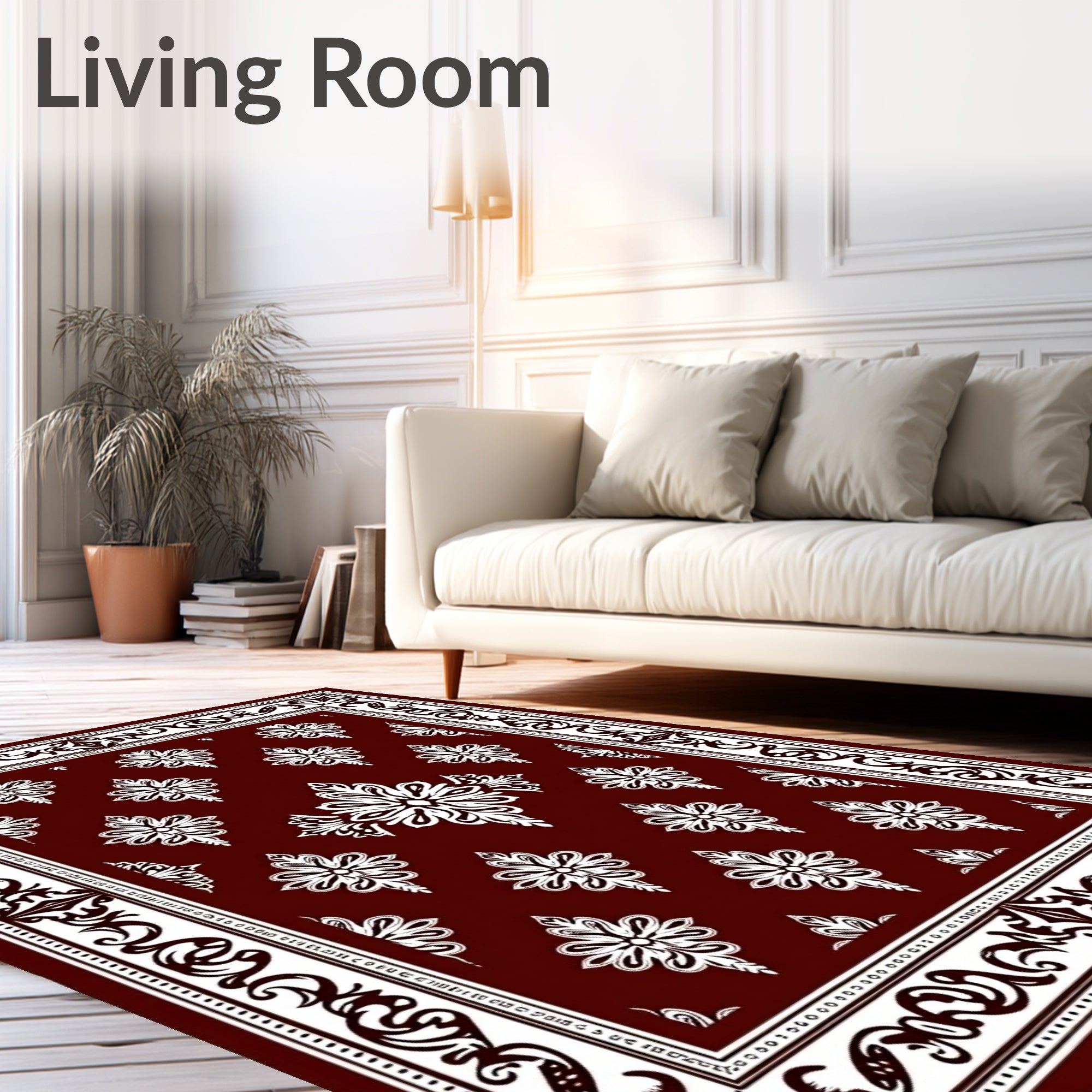 Rich Crimson Floral Border Medallions Rug