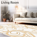 Golden Baroque Scrollwork Swirls Oval Rug