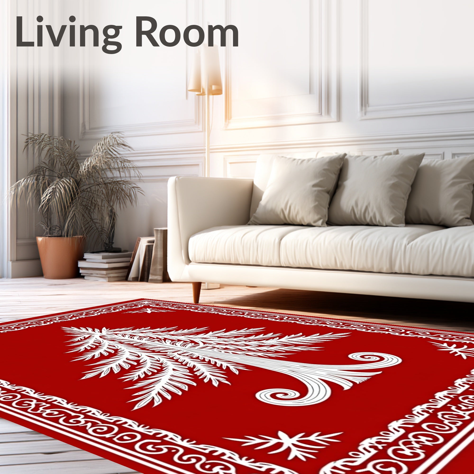 Crimson White Pine Tree Bordered Rug