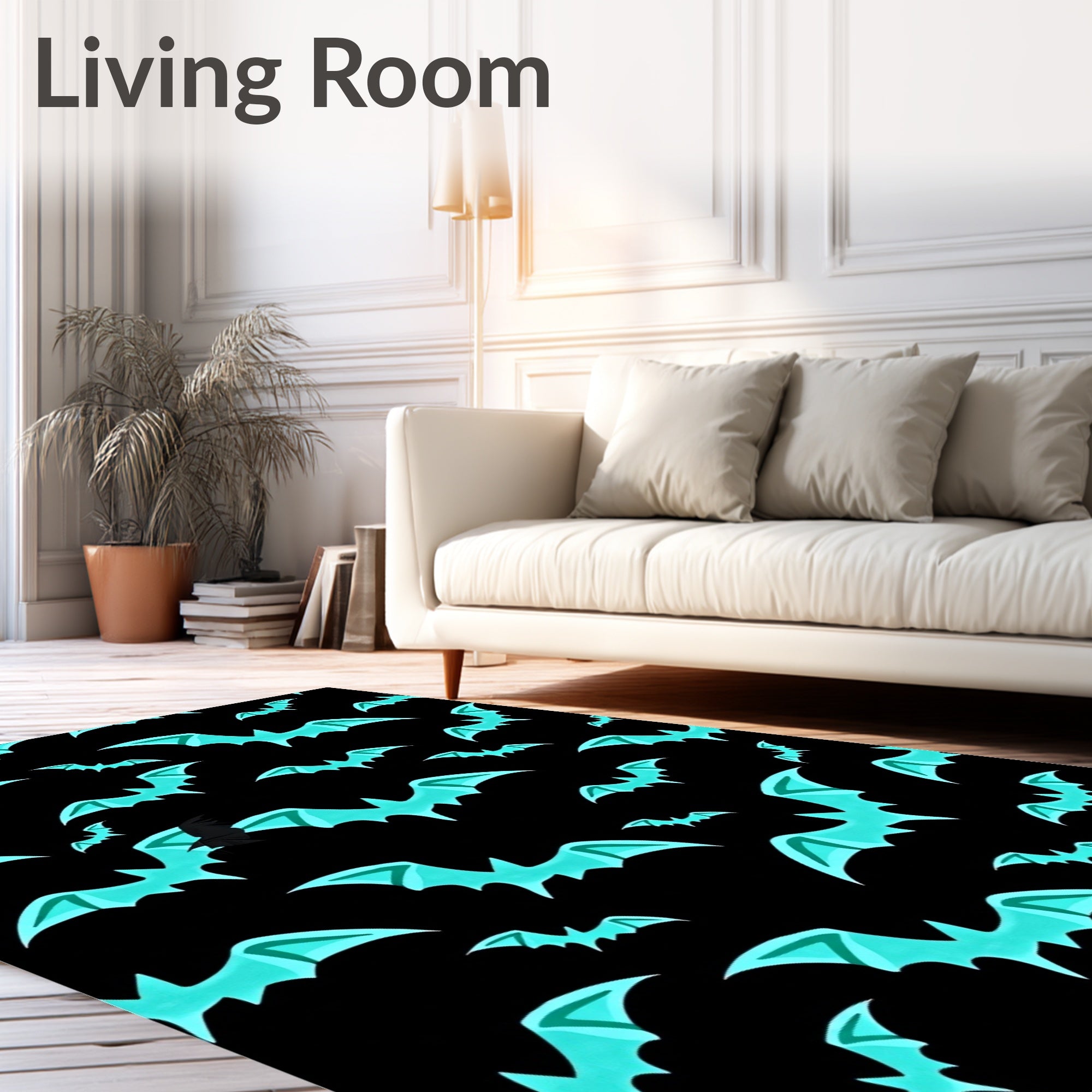 Aqua Bats Flying Halloween Night Rug