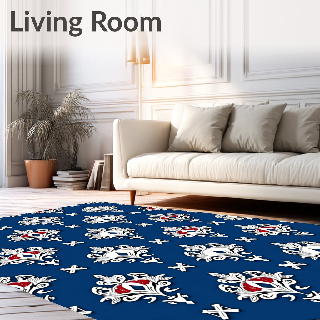 Regal White Blue Crested Medallion Rug