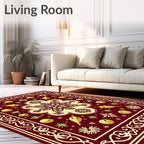 Crimson Gold Floral Medallion Brocade Rug