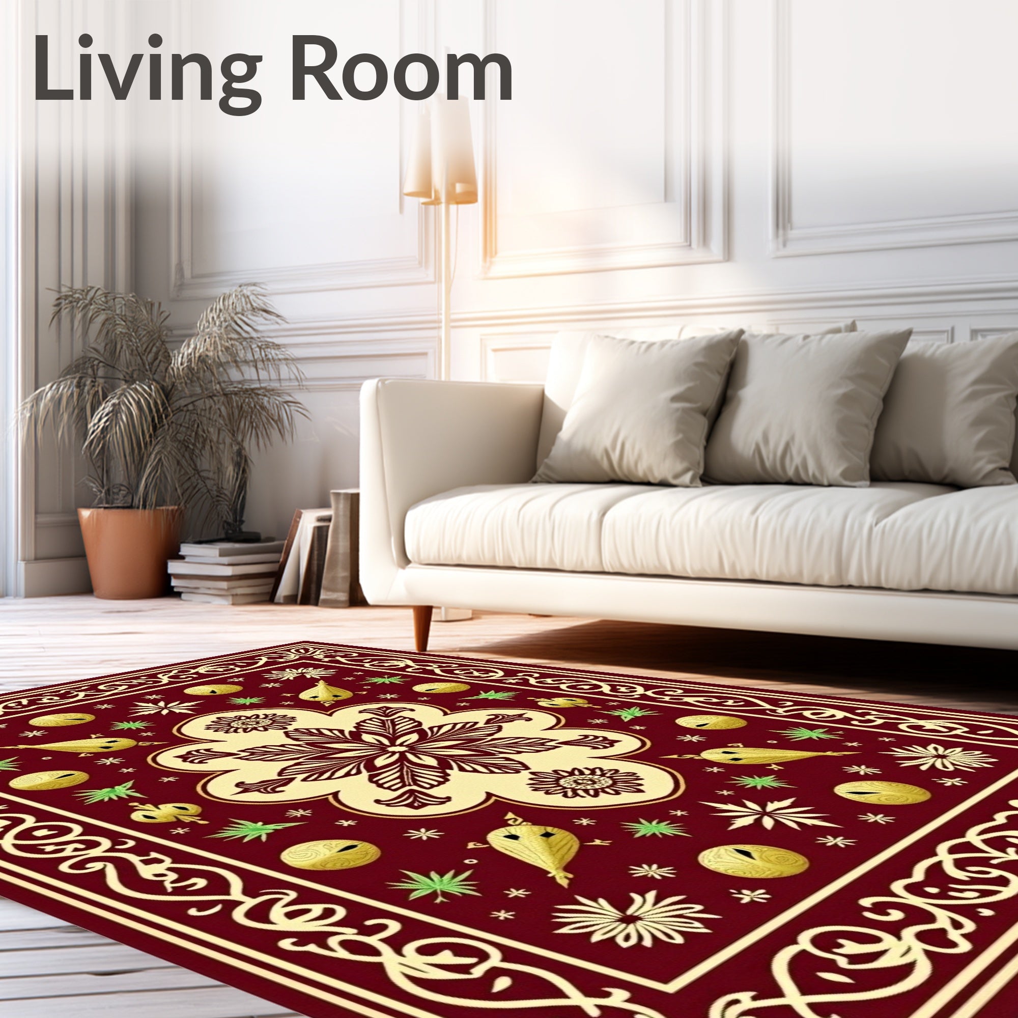 Crimson Gold Floral Medallion Brocade Rug