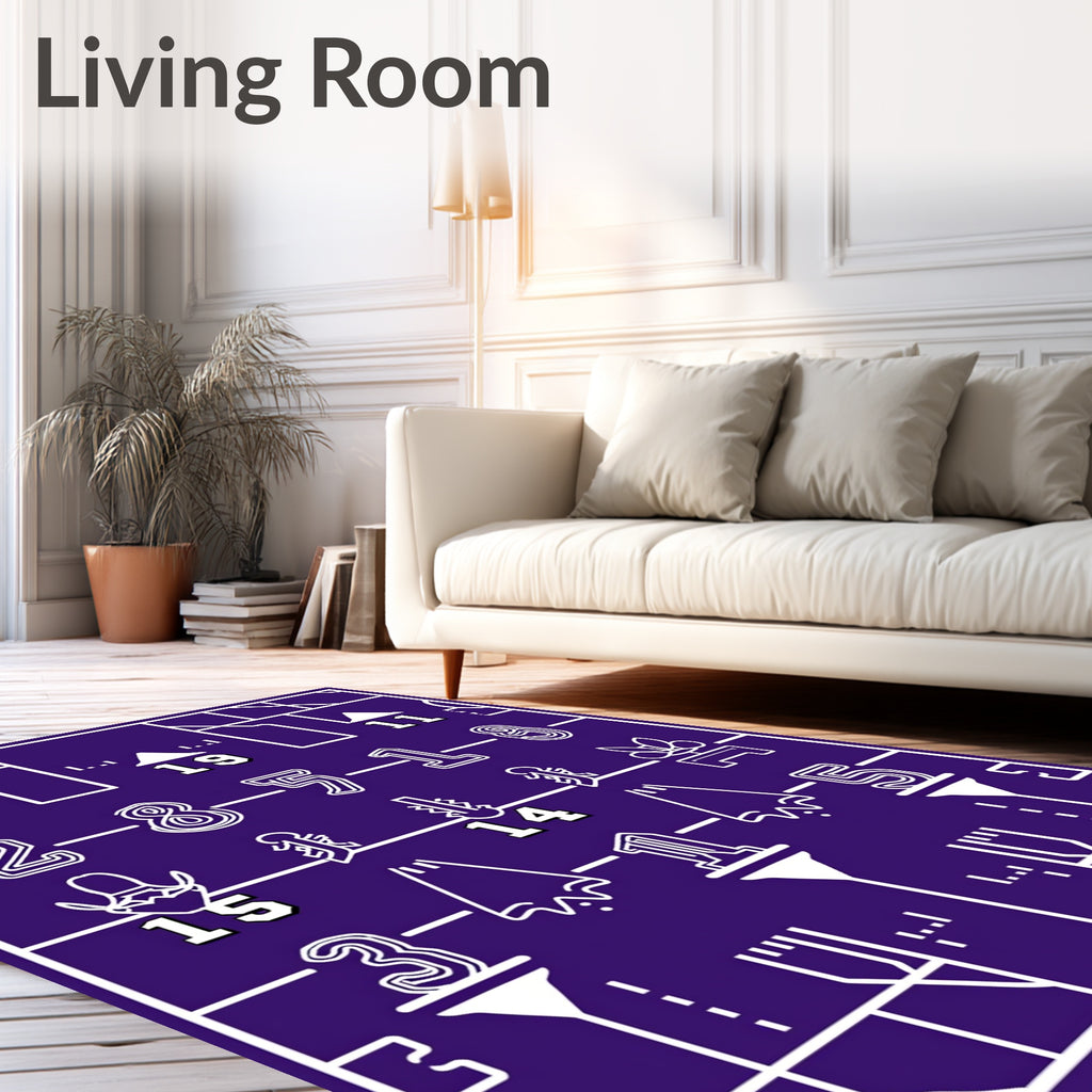 Bold Purple Geometric Number Grid Rug