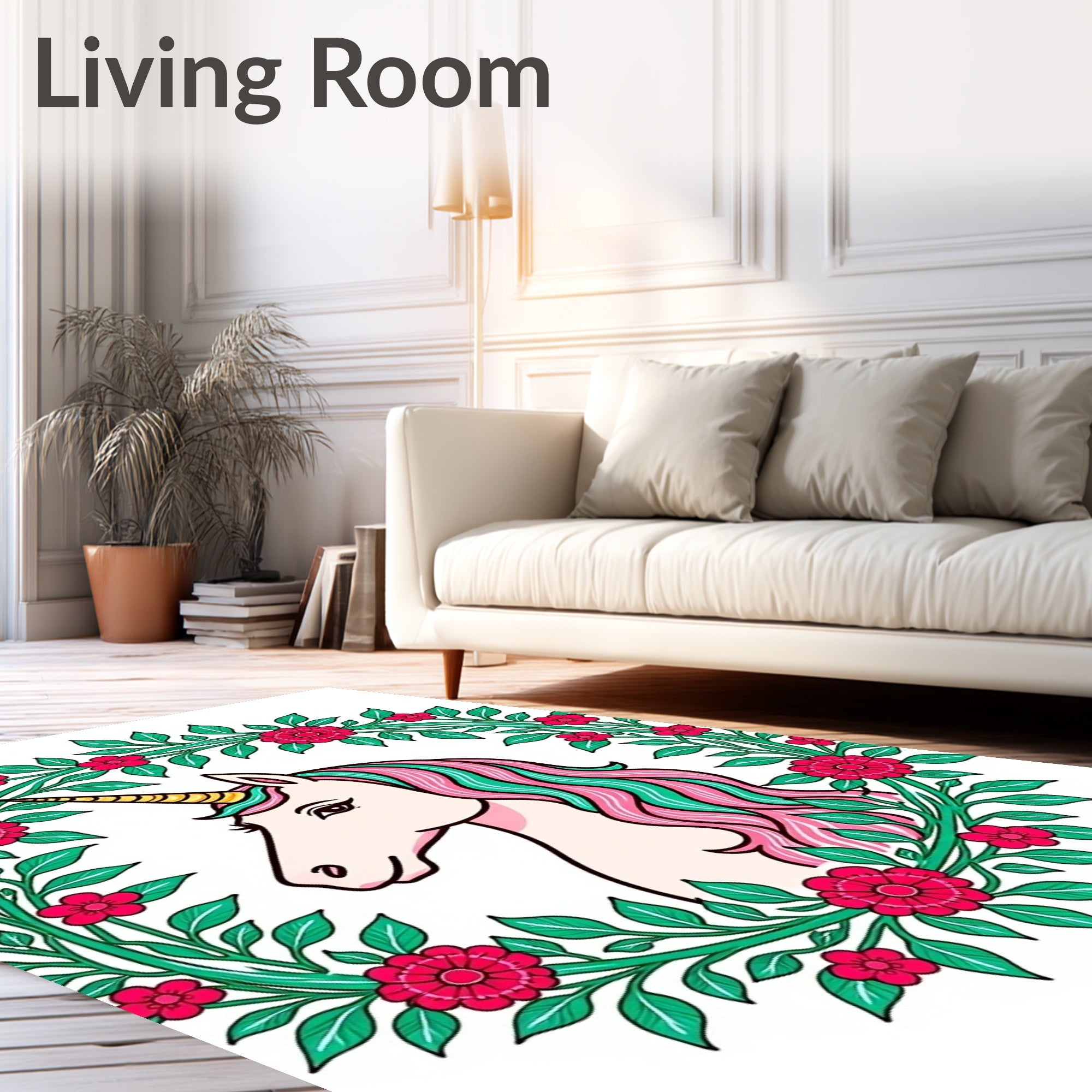 Enchanted Unicorn Floral Wreath Rug