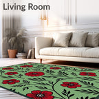 Red Floral Garland Green Background Rug