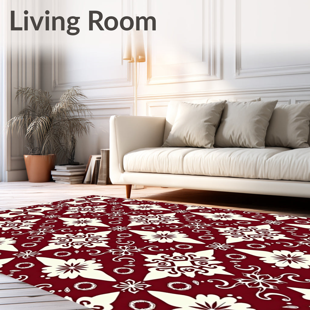 Crimson Cream Floral Medallion Arrangement Rug